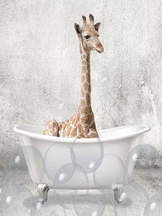 Framed Baby Giraffe Bath Print