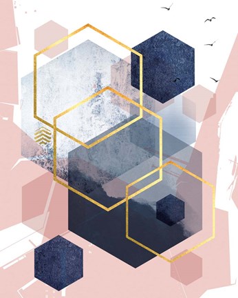 Framed Abstract Navy Blush Gold 1 Print