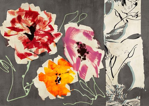 Framed Neon Flowers I Print