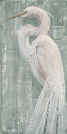 Framed Coastal Egret II Green Print