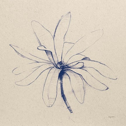 Framed Modern Vintage Floral I Indigo Print