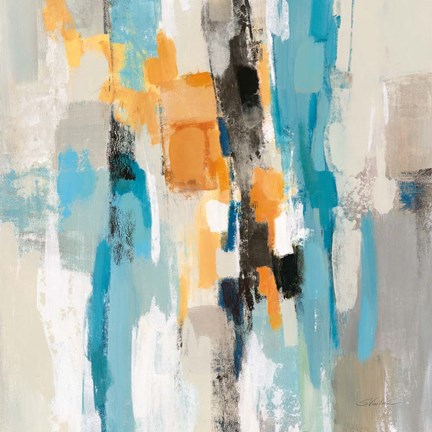 Framed Steps on Sand I Aqua Sq Print