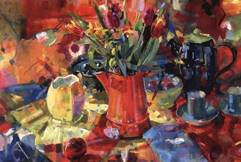 Framed Pitcher Of Flowers Print