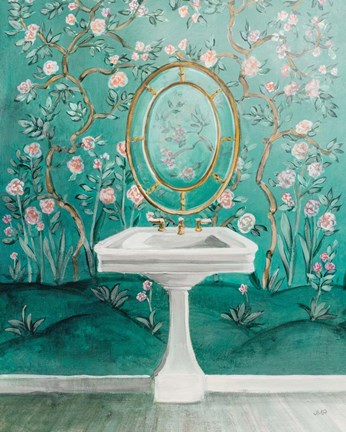 Framed Chinoiserie Bath I Print