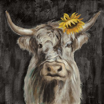 Framed Floral Highland Cow Print