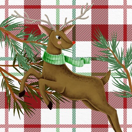Framed Reindeer Plaid Print