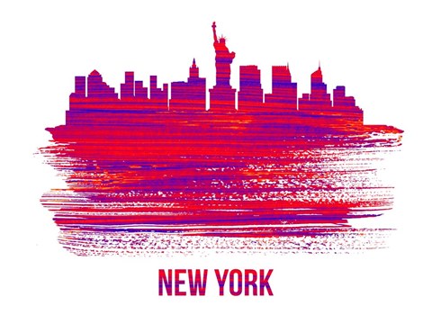 Framed New York Skyline Brush Stroke Red Print