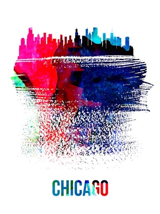 Framed Chicago Skyline Brush Stroke Watercolor Print