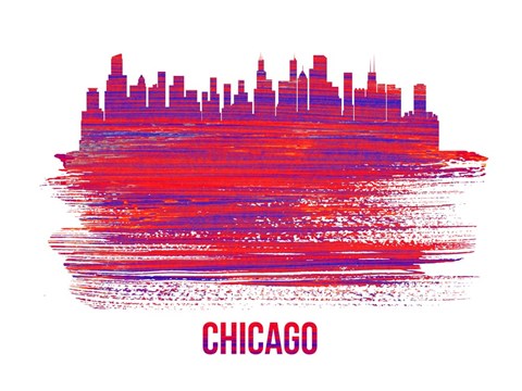 Framed Chicago Skyline Brush Stroke Red Print