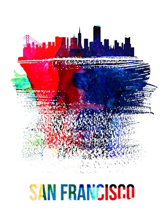 Framed San Francisco Skyline Brush Stroke Watercolor Print