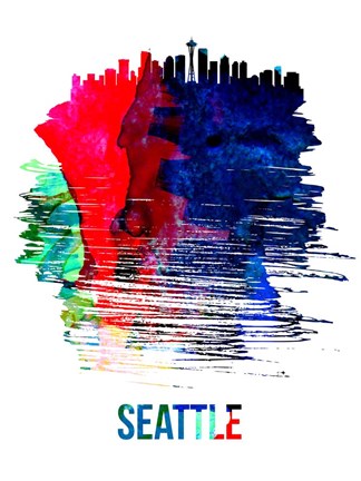 Framed Seattle Skyline Brush Stroke Watercolor Print