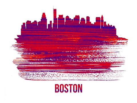 Framed Boston Skyline Brush Stroke Red Print