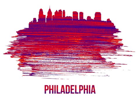 Framed Philadelphia Skyline Brush Stroke Red Print