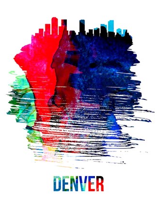 Framed Denver Skyline Brush Stroke Watercolor Print