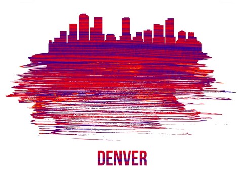 Framed Denver Skyline Brush Stroke Red Print