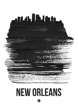 Framed New Orleans Skyline Brush Stroke Black Print