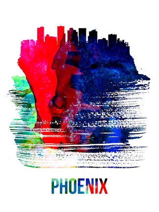 Framed Phoenix Skyline Brush Stroke Watercolor Print
