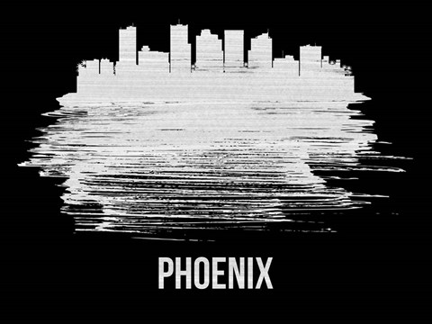 Framed Phoenix Skyline Brush Stroke White Print