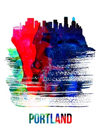 Framed Portland Skyline Brush Stroke Watercolor Print