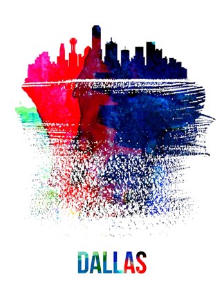 Framed Dallas Skyline Brush Stroke Watercolor Print