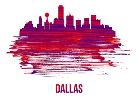 Framed Dallas Skyline Brush Stroke Red Print