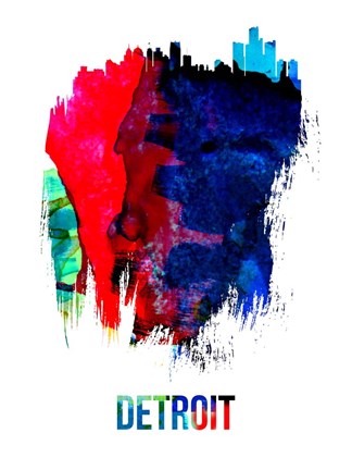 Framed Detroit Skyline Brush Stroke Watercolor Print
