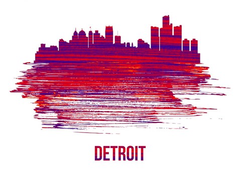Framed Detroit Skyline Brush Stroke Red Print