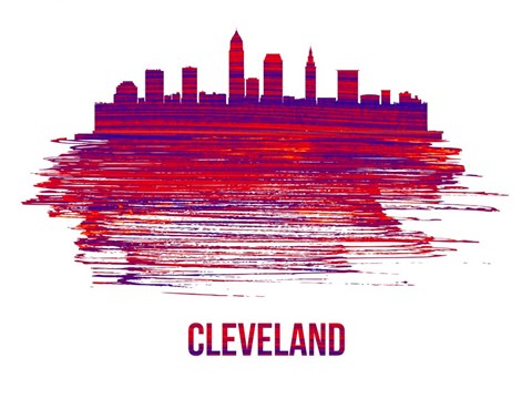 Framed Cleveland Skyline Brush Stroke Red Print