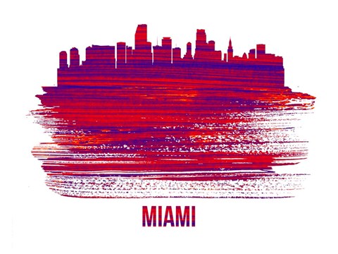 Framed Miami Skyline Brush Stroke Red Print