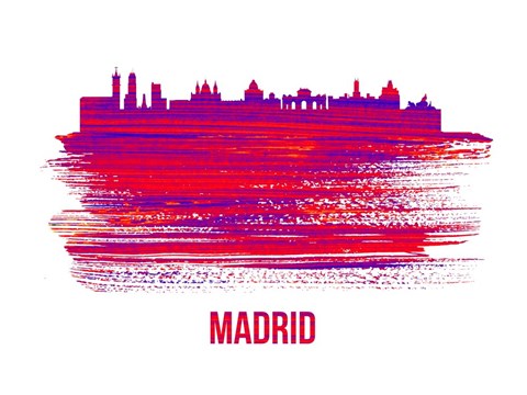 Framed Madrid Skyline Brush Stroke Red Print