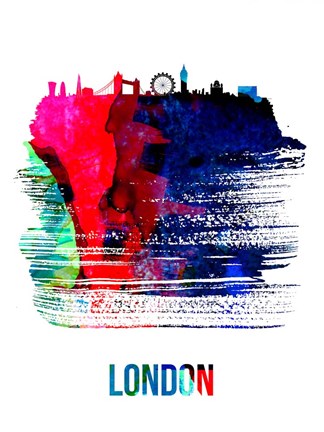 Framed London Skyline Brush Stroke Watercolor Print