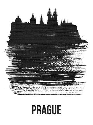 Framed Prague Skyline Brush Stroke Black Print