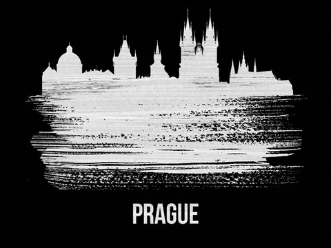 Framed Prague Skyline Brush Stroke White Print