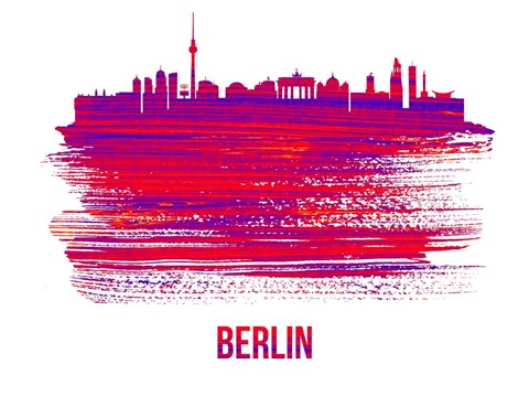Framed Berlin Skyline Brush Stroke Red Print