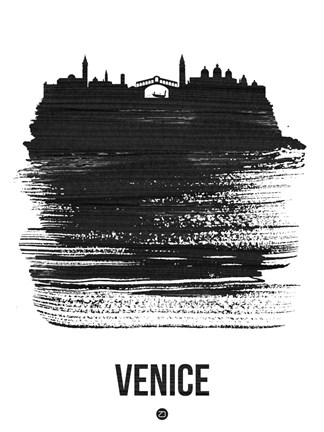 Framed Venice Skyline Brush Stroke Black Print