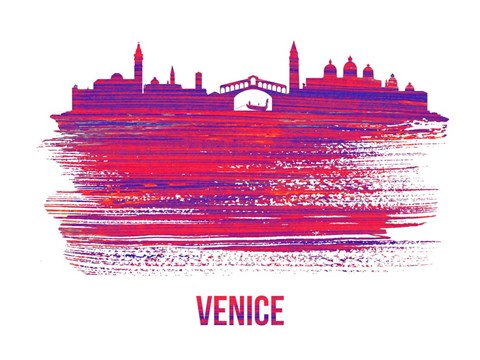 Framed Venice Skyline Brush Stroke Red Print