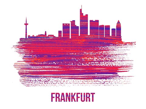 Framed Frankfurt Skyline Brush Stroke Red Print