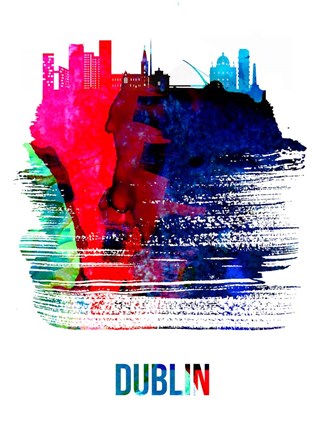 Framed Dublin Skyline Brush Stroke Watercolor Print