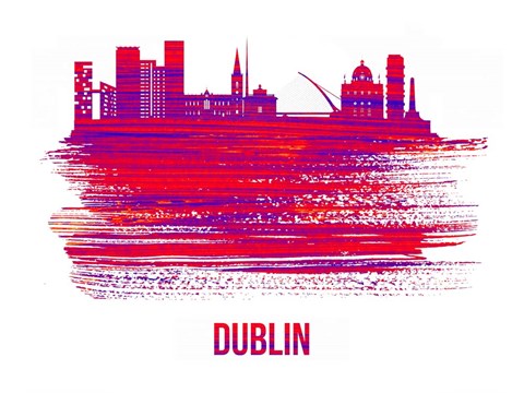 Framed Dublin Skyline Brush Stroke Red Print
