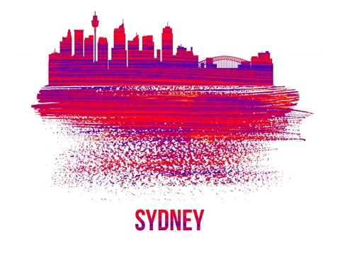 Framed Sydney Skyline Brush Stroke Red Print