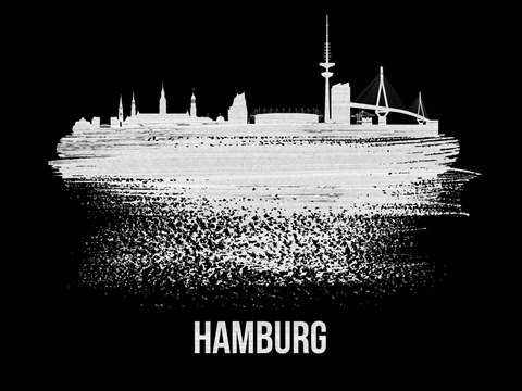 Framed Hamburg Skyline Brush Stroke White Print