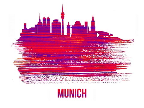 Framed Munich Skyline Brush Stroke Red Print