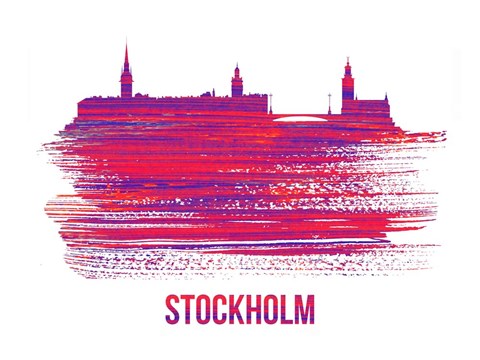 Framed Stockholm Skyline Brush Stroke Red Print