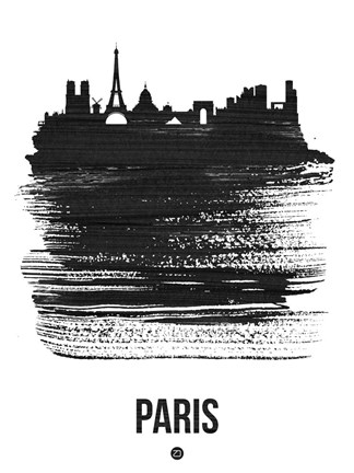 Framed Paris Skyline Brush Stroke Black Print