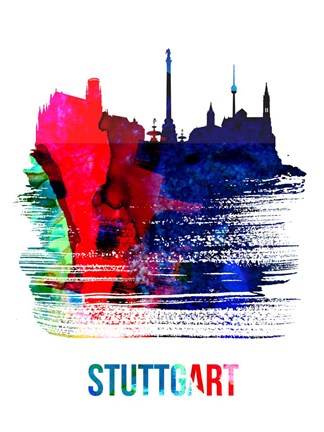 Framed Stuttgart Skyline Brush Stroke Watercolor Print