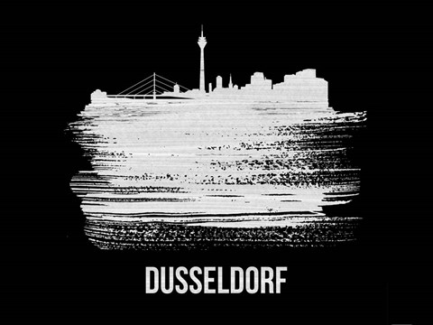 Framed Dusseldorf Skyline Brush Stroke White Print