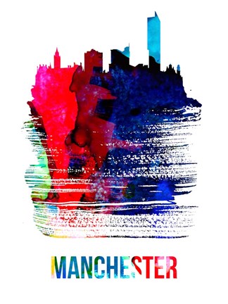 Framed Manchester Skyline Brush Stroke Watercolor Print