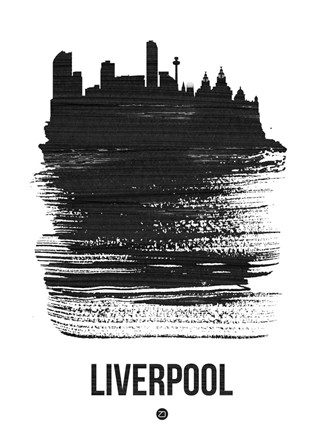 Framed Liverpool Skyline Brush Stroke Black Print