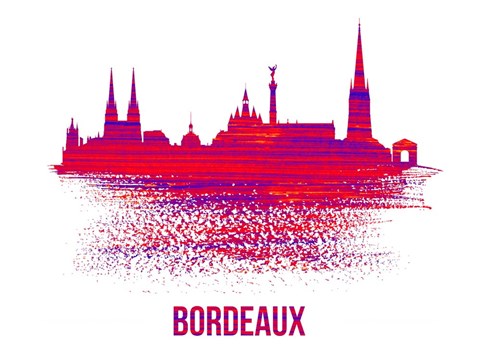 Framed Bordeaux Skyline Brush Stroke Red Print
