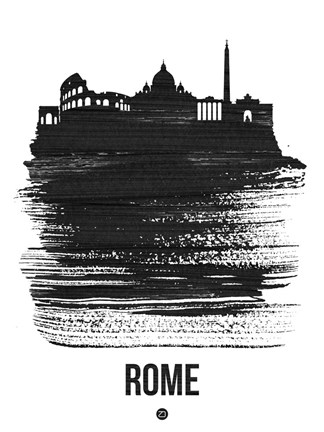 Framed Rome Skyline Brush Stroke Black Print